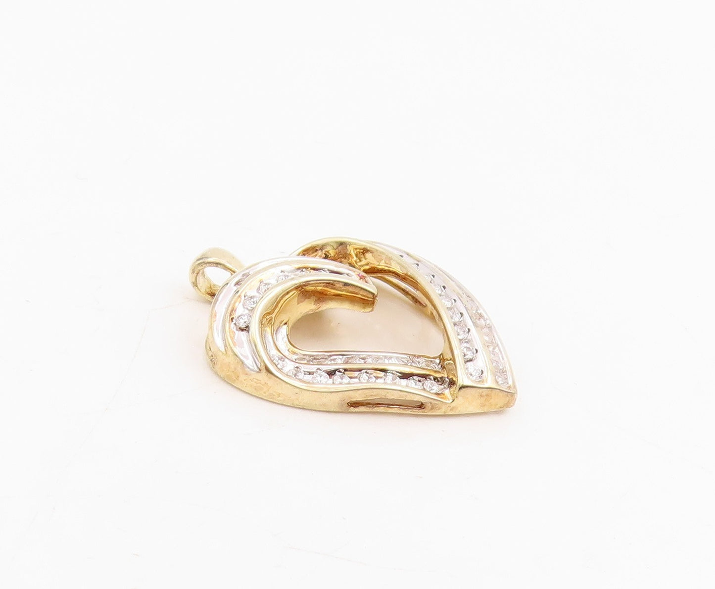 925 Sterling Silver Vintage Pendant Gold Plated Real Diamonds Love Heart PT25855