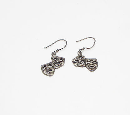 925 Sterling Silver  Vintage Happy & Sad Face Mask Dangle Earrings  EG1932