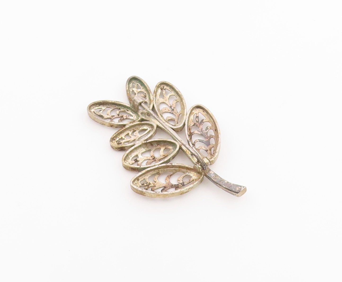 925 Sterling Silver Vintage Brooch Pin Classic Openwork Botanical Leaf  BP12601
