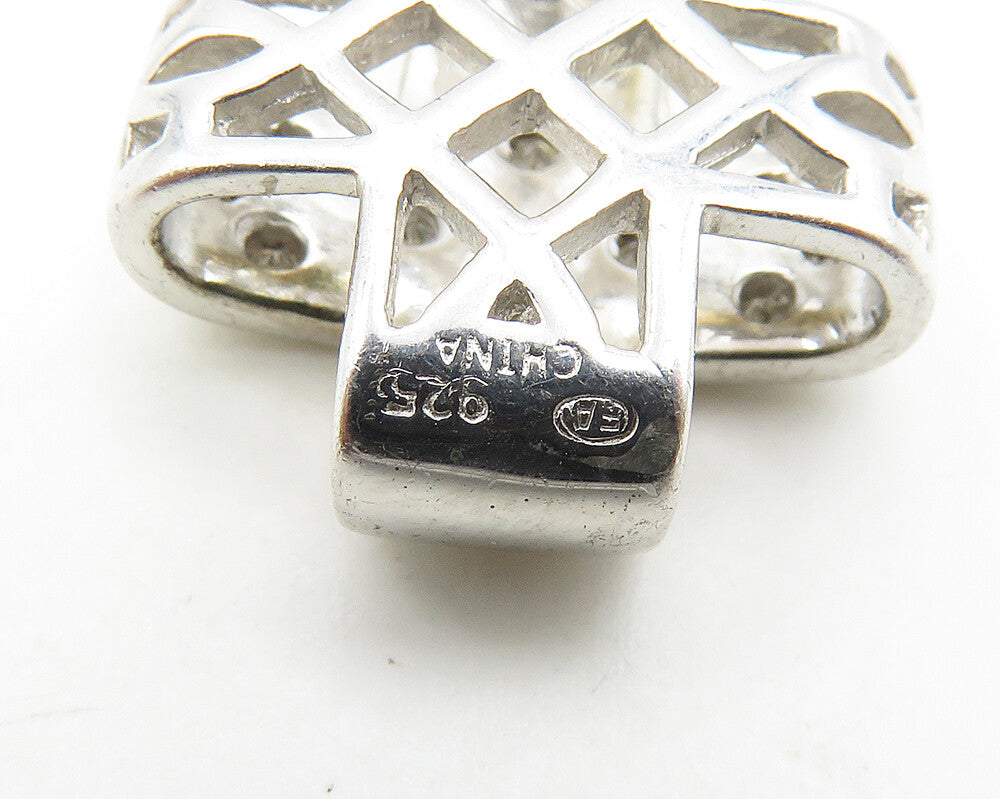 925 Sterling Silver  Shiny Genuine Diamonds Religious Cross Pendant  PT14653