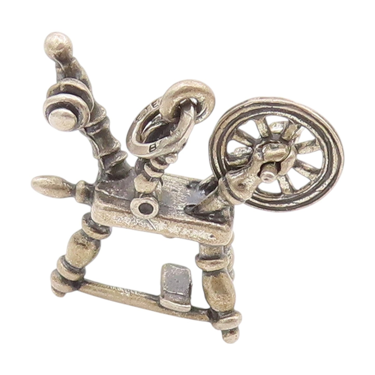 925 Sterling Silver Vintage Pendant BEAU Retro Sewing Spinning Wheel  PT25676