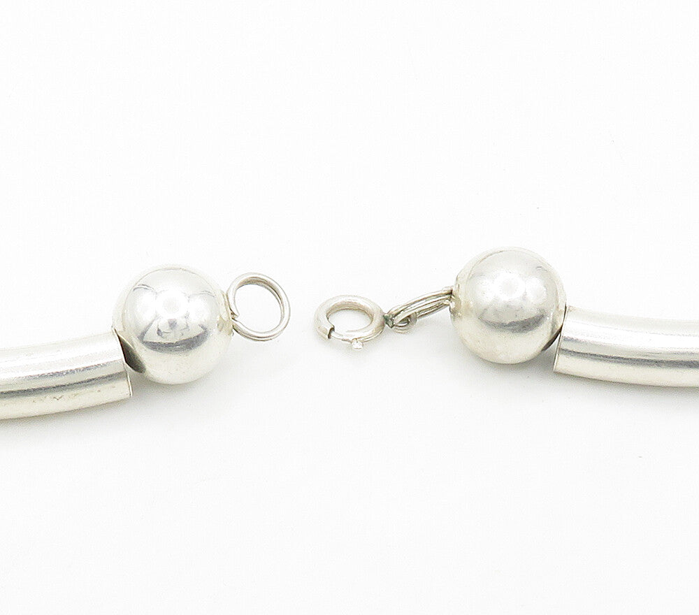 925 Sterling Silver  Vintage Shiny Modernist Sculpted Chain Necklace  NE2554