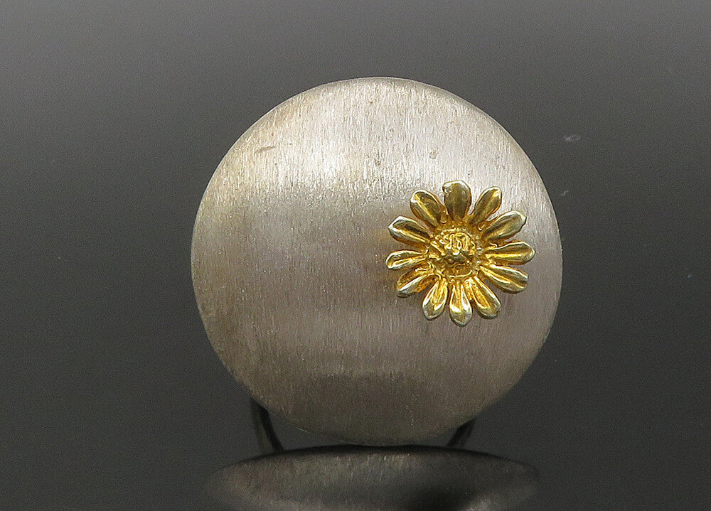925 Sterling Silver  Vintage Two Tone Sunflower Motif Band Ring Sz 8  RG22572