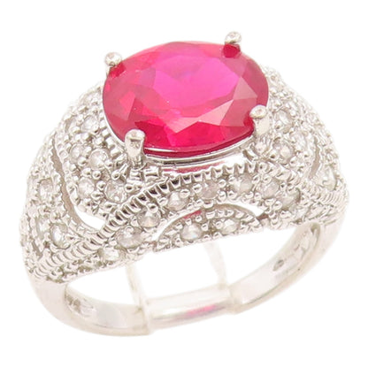 925 Sterling Silver Vintage Ring Oval Ruby & Topaz Statement Band  Sz 7  RG35866