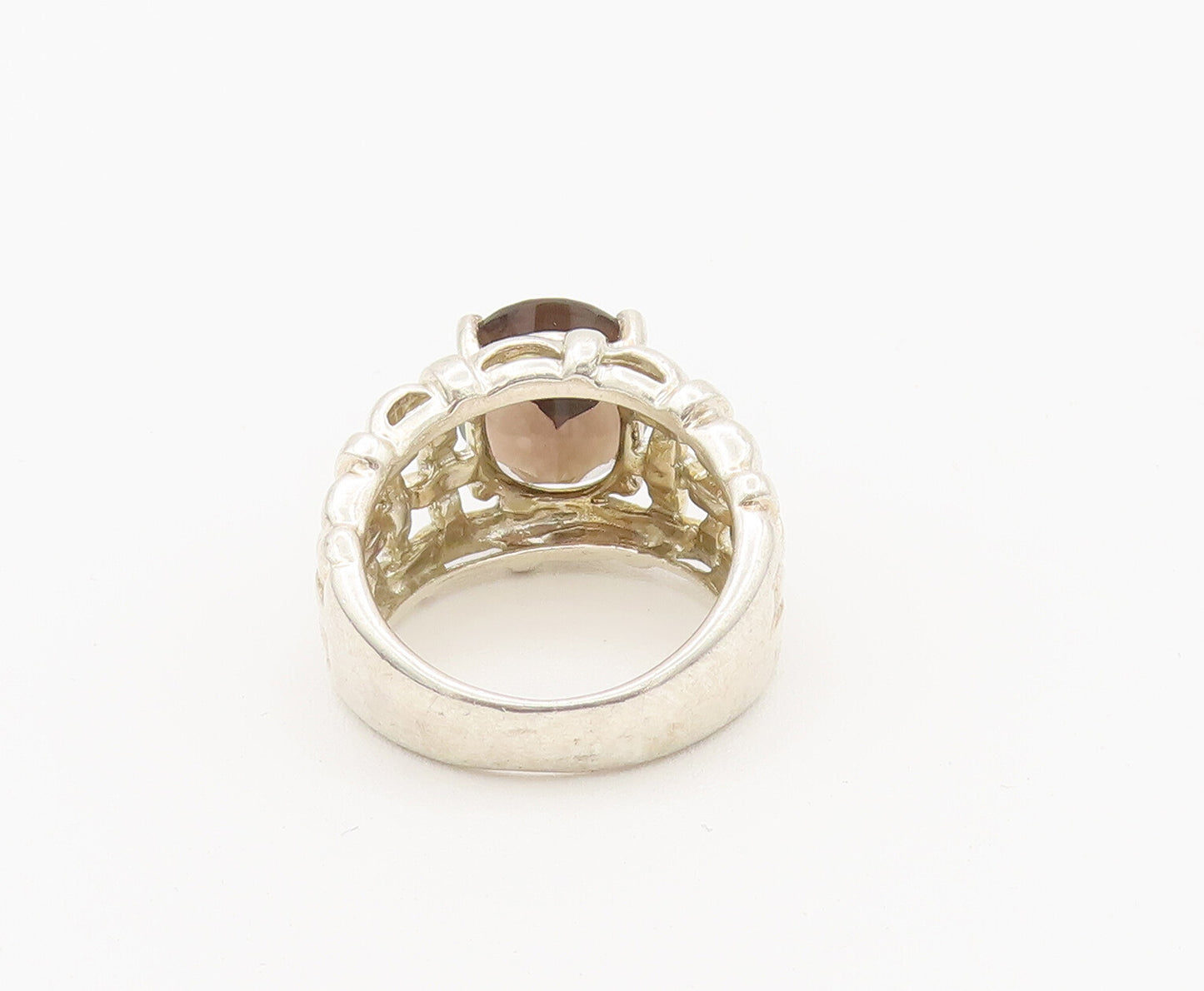 925 Sterling Silver Vintage Ring Checks Woven Effect Smokey Quartz Sz 6  RG27905