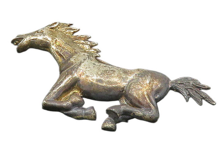 MEXICO 925 Silver  Vintage Dark Tone Galloping Horse Animal Brooch Pin  BP7507