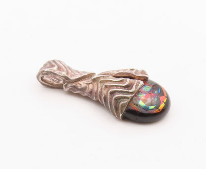 925 Silver  Vintage Wavy Ribbed Bail With Fancy Art Glass Pendant  PT21296