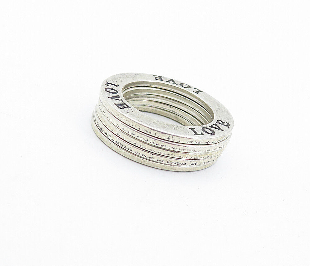 925 Sterling Silver  Vintage Love Etched Stacker Band Rings Sz 4.5  RG4363