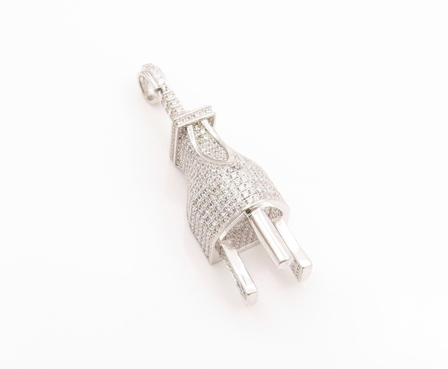 925 Sterling Silver Vintage Pendant Clustered CZ Electric Power Plug  PT24844