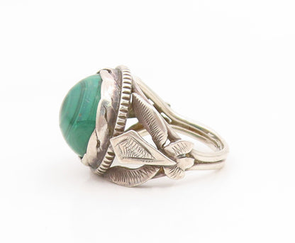 925 Sterling Silver Vintage Ring Cabochon Malachite Feather Motif  Sz 5  RG35172