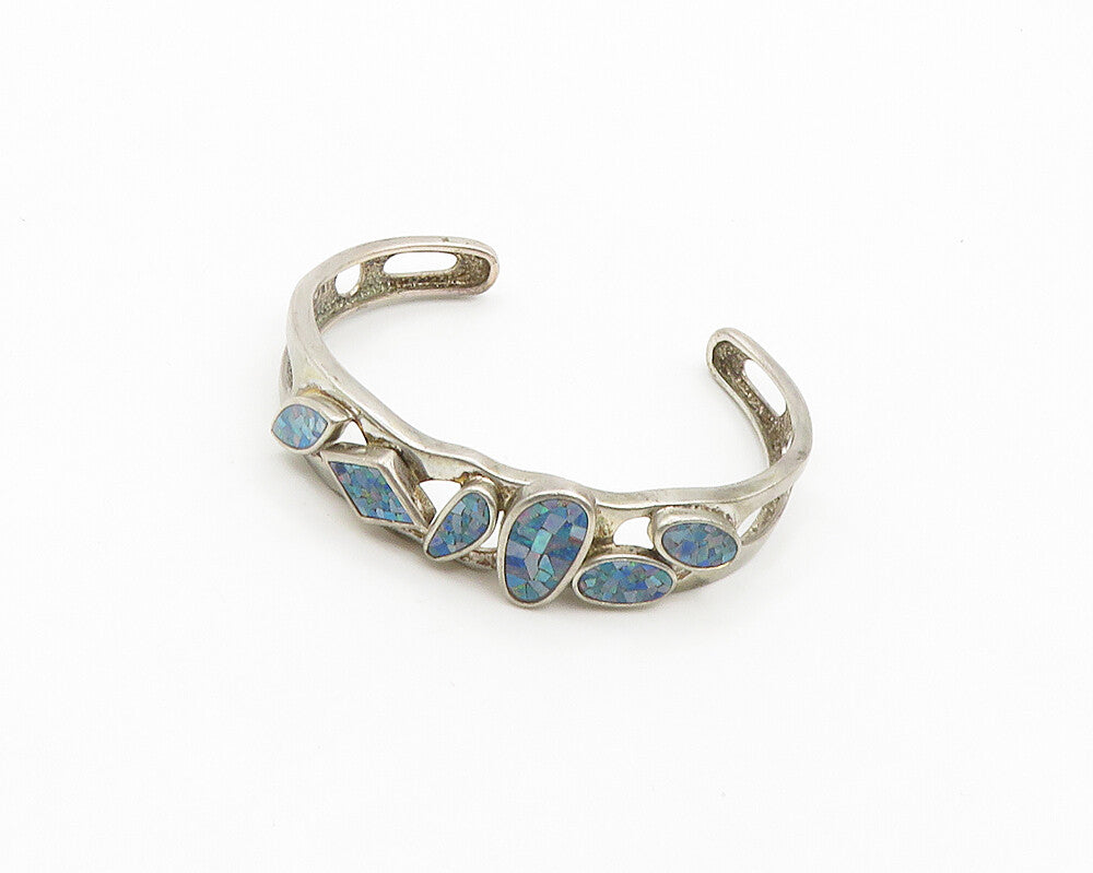 WHITNEY KELLY 925 Silver  Vintage Blue Fire Opal Mosaic Cuff Bracelet  BT7911