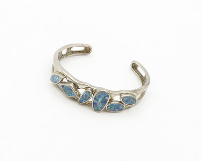 WHITNEY KELLY 925 Silver  Vintage Blue Fire Opal Mosaic Cuff Bracelet  BT7911