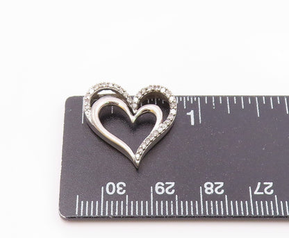 925 Sterling Silver  Vintage Genuine Diamonds Open Love Hearts Pendant  PT7516