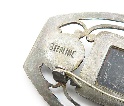 925 Sterling Silver  Vintage Black Hematite Oxidized Twist Brooch Pin  BP2593