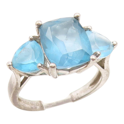 925 Sterling Silver Vintage Ring Three Stone Faceted Blue Topaz  Sz 7  RG35239