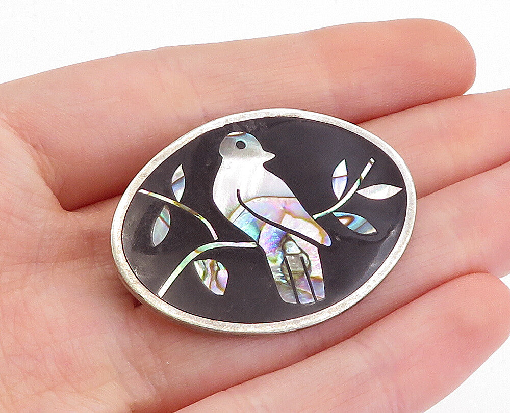 MEXICO 925 Sterling Silver  Vintage Abalone Perched Bird Brooch Pin  BP1796