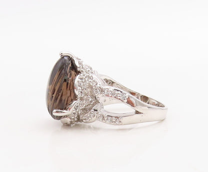 925 Sterling Silver Vintage Ring Drop Cut Smoky Quartz & Topaz  Sz 7.5  RG30998