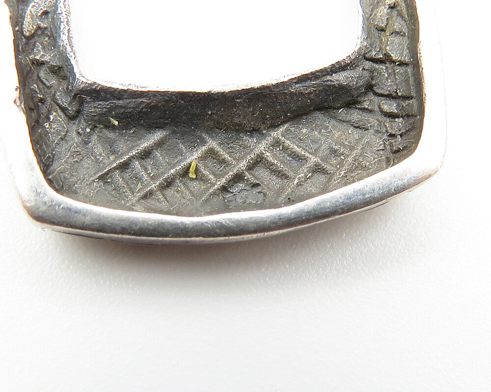 925 Sterling Silver  Vintage Shiny Cobble Etched Square Drop Earrings  EG5789