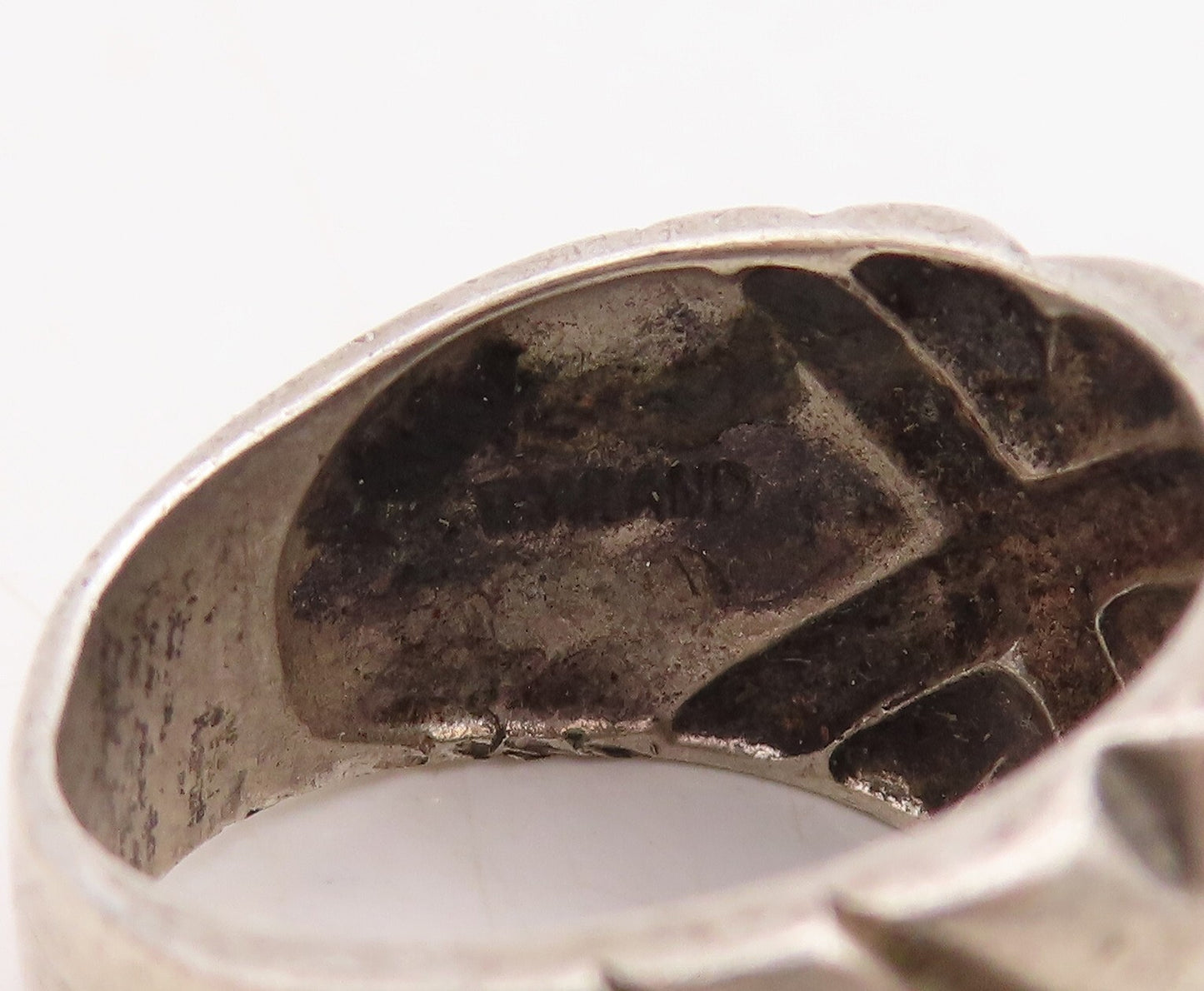 925 Sterling Silver Vintage Ring Solid Diamond Shape Etched  Sz 7  RG31685
