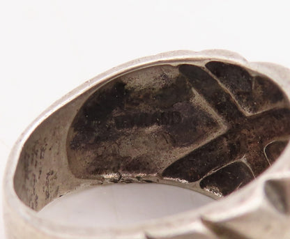 925 Sterling Silver Vintage Ring Solid Diamond Shape Etched  Sz 7  RG31685