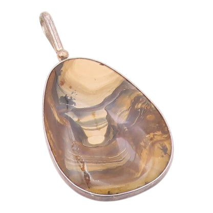 OBSIDIAN 925 Sterling Silver  Vintage Brown Jasper Large Pendant  PT17170