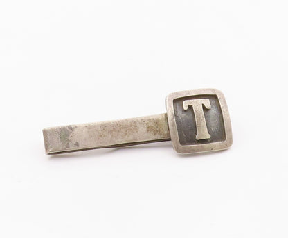 MEXICO 925 Sterling Silver   Vintage Oxidized Letter T Square Tie Clip  TR2041