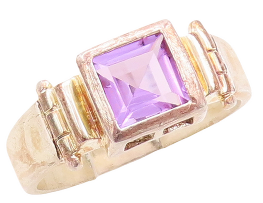 925 Sterling Silver Vintage Ring Hinged Square Cut Amethyst  Sz 7  RG31118