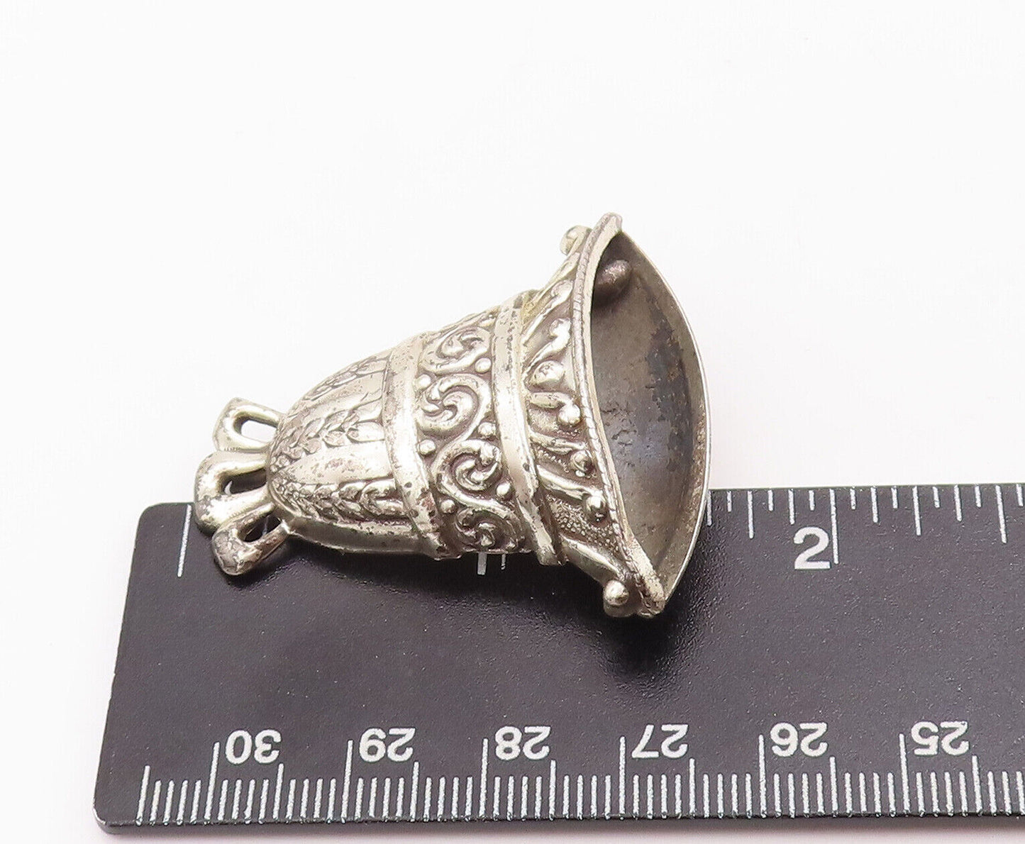 925 Sterling Silver Vintage Brooch Pin LANG Floral Swirly Carved Bell  BP10916