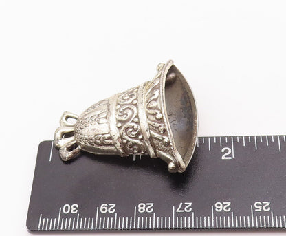 925 Sterling Silver Vintage Brooch Pin LANG Floral Swirly Carved Bell  BP10916