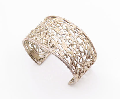 925 Sterling Silver Vintage Bracelet Brutalist Design Cutout Broad Cuff  BT11353