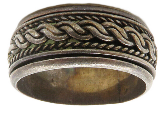 925 Sterling Silver  Vintage Dark Tone Swirl Twist Spinner Ring Sz 7  RG13744