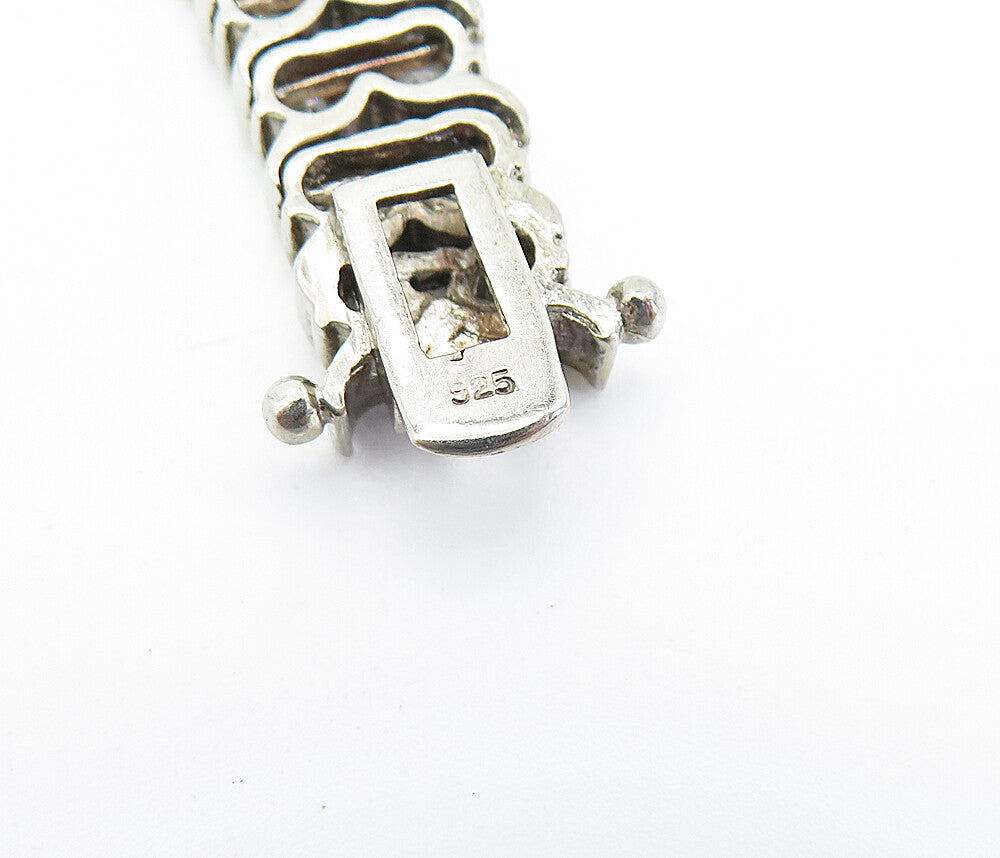925 Sterling Silver  Vintage Cubic Zirconia Two Row Chain Bracelet  BT2364
