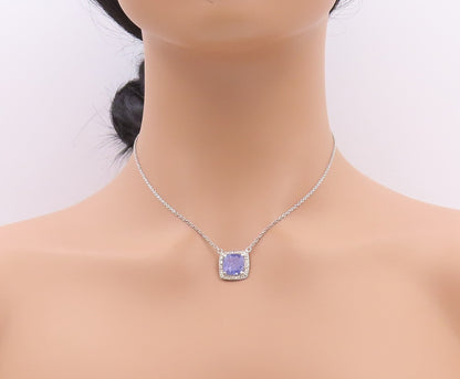 925 Sterling Silver Vintage Necklace Minimalist Diamonds & Tanzanite  NE4513