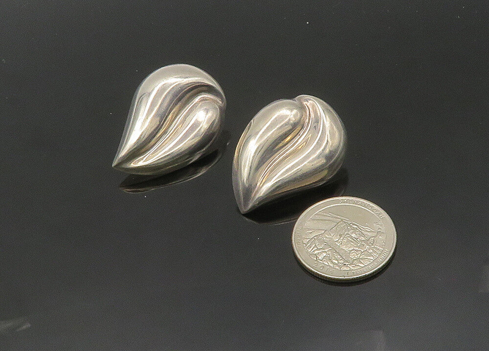 TURE 925 Sterling Silver  Vintage Shiny Floral Leaf Drop Earrings  EG10268