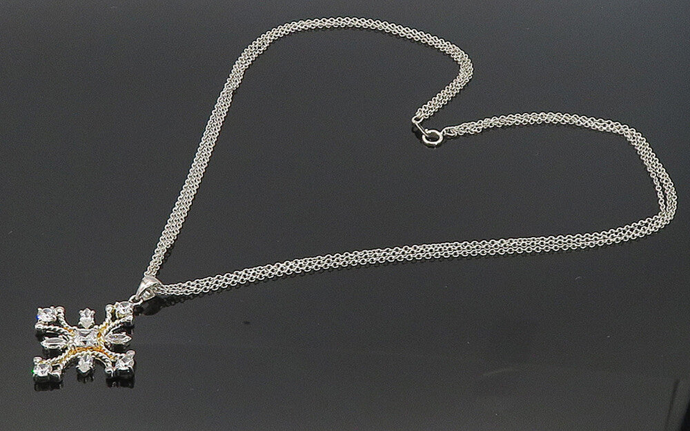 925 Sterling Silver  Sparkling Cubic Zirconia Cross Chain Necklace  NE1369