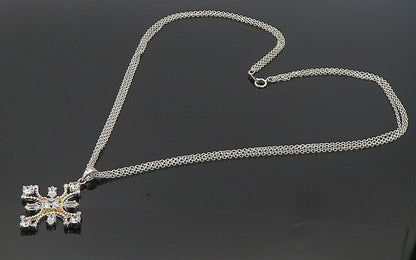 925 Sterling Silver  Sparkling Cubic Zirconia Cross Chain Necklace  NE1369
