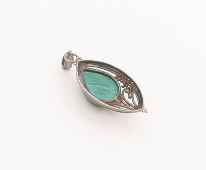925 Sterling Silver Vintage Pendant Swirly Carved Drop Shape Malachite  PT22562