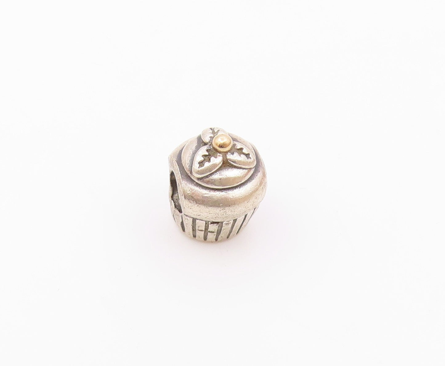 PANDORA 925 Silver & 14K Gold  Vintage Cupcake Motif Slide Pendant  PT18149