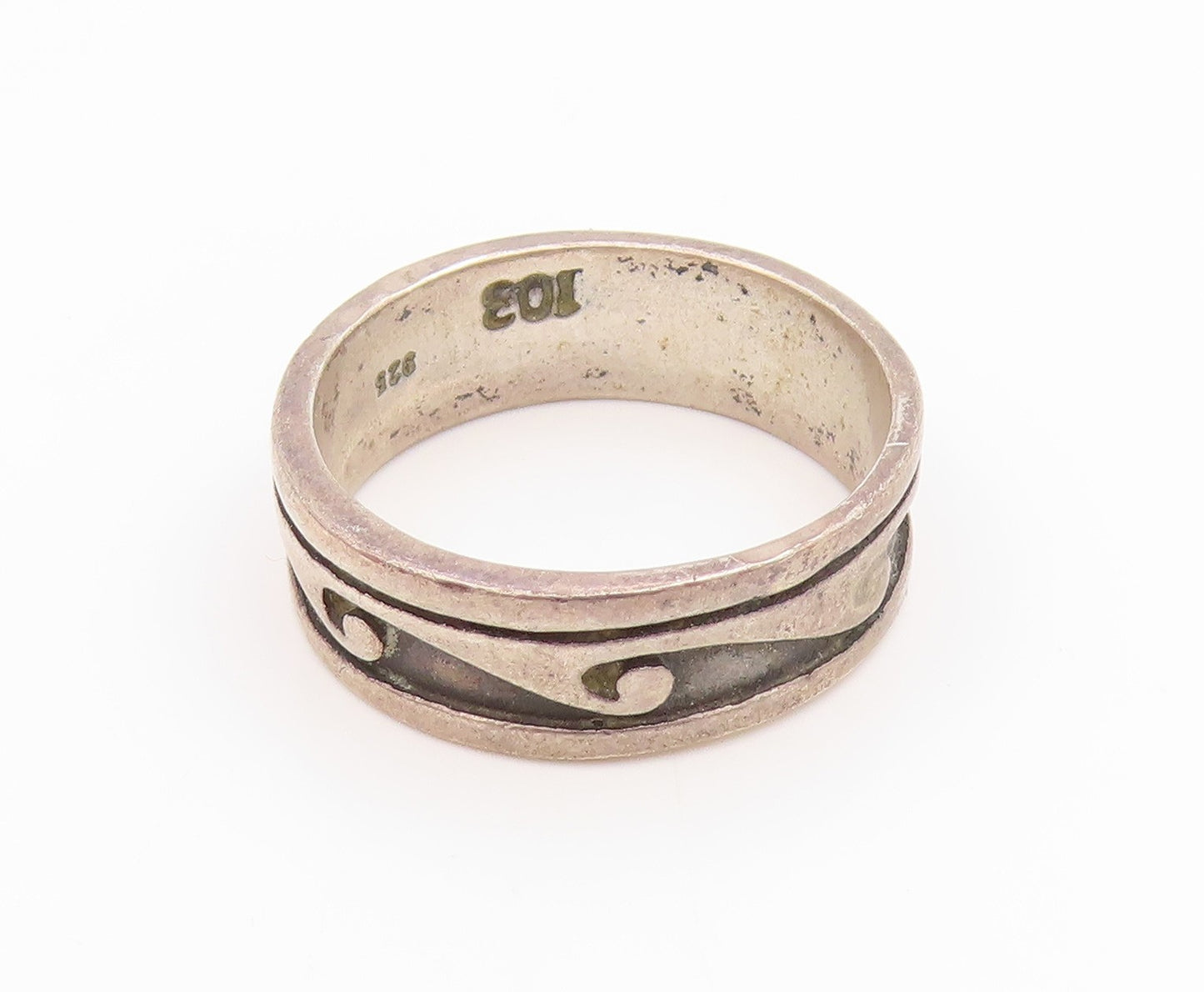 925 Sterling Silver Vintage Ring Classic Carved Ocean Waves  Sz 10.5  RG35817