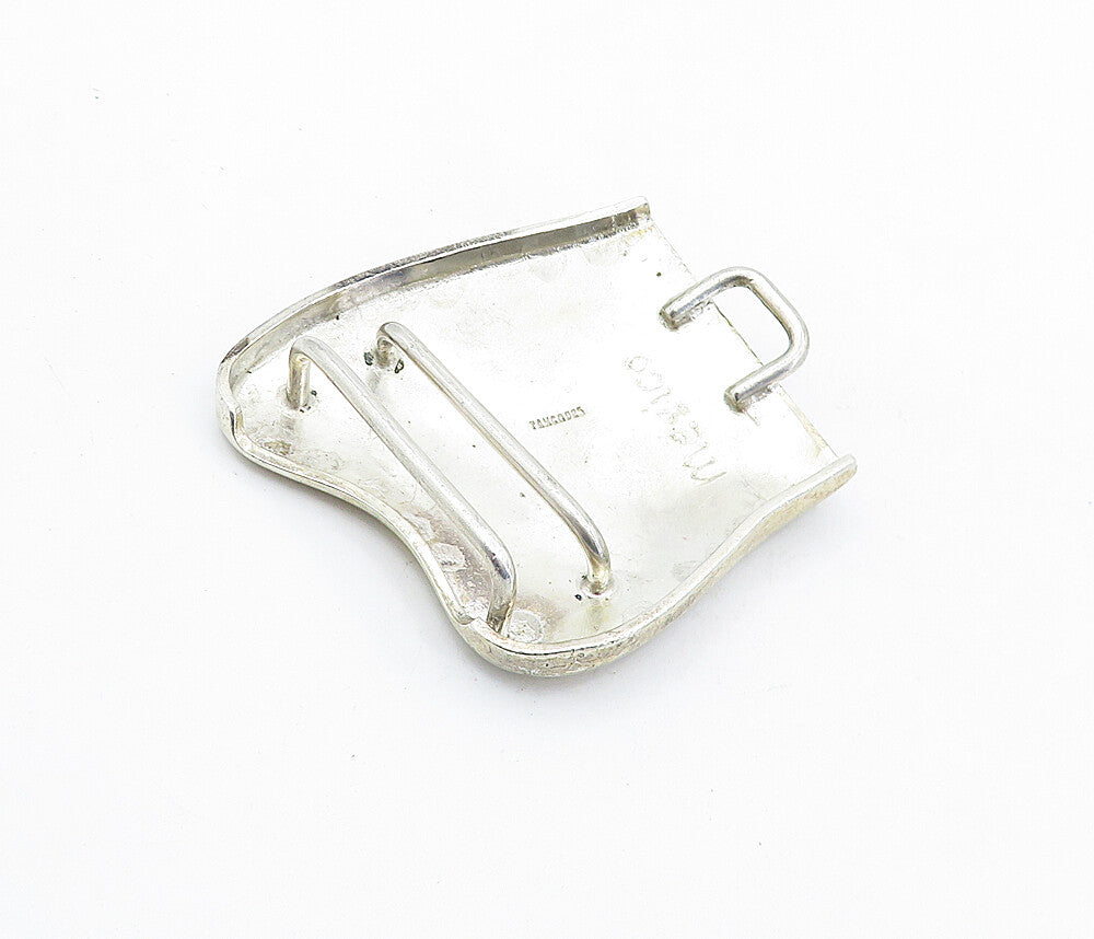 MEXICO 925 Sterling Silver  Vintage Etched Abstract Design Belt Buckle  TR1261