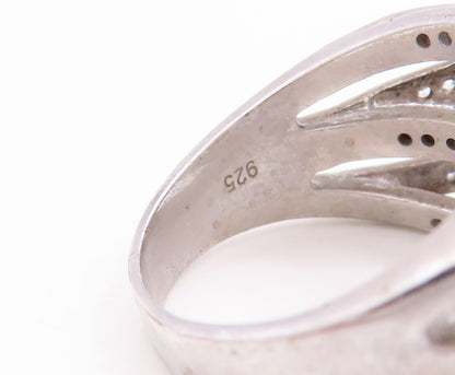 925 Sterling Silver Vintage Ring Designer Split White Topaz Bands  Sz 7  RG29658