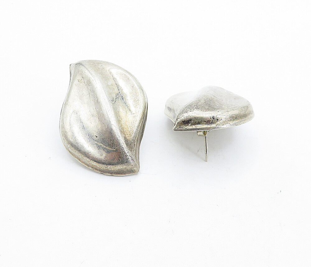 MEXICO 925 Sterling Silver  Vintage Shiny Hollow Leaf Drop Earrings  EG2695