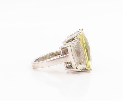 925 Sterling Silver Vintage Ring Real Quartz Large Statement Band  Sz 7  RG34827
