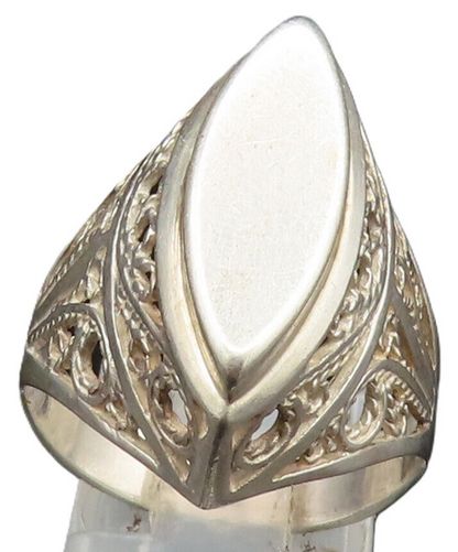 POLAND 925 Silver  Vintage Spiral Scroll Marquise Shaped Ring Sz 9  RG25029