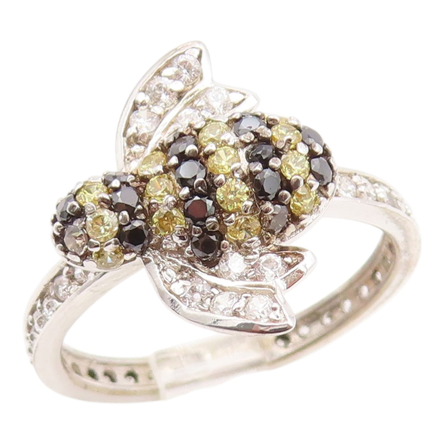 925 Sterling Silver Vintage Ring Classic CZ Bumblebee Motif Band  Sz 8  RG35941