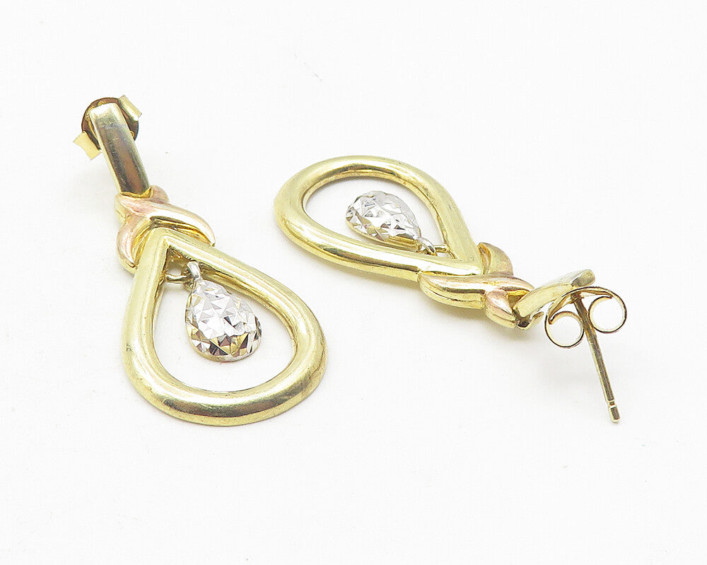 925 Sterling Silver  Vintage Shiny Two Tone Tear Drop Dangle Earrings  EG6144