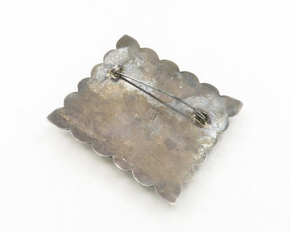 MEXICO 925 Sterling Silver  Vintage Jade Carved Face Square Brooch Pin  BP4680