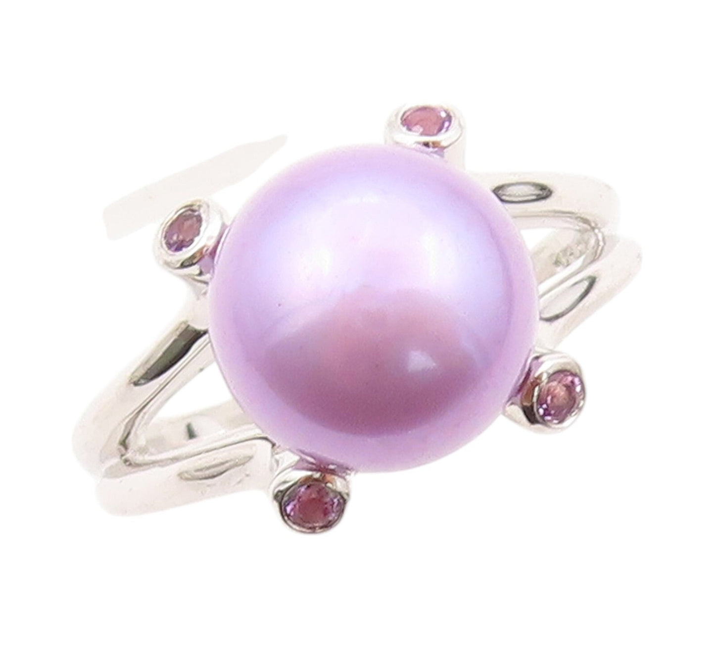 925 Sterling Silver Vintage Ring Modernist Purple Pearl & Amethyst SZ 8  RG32144