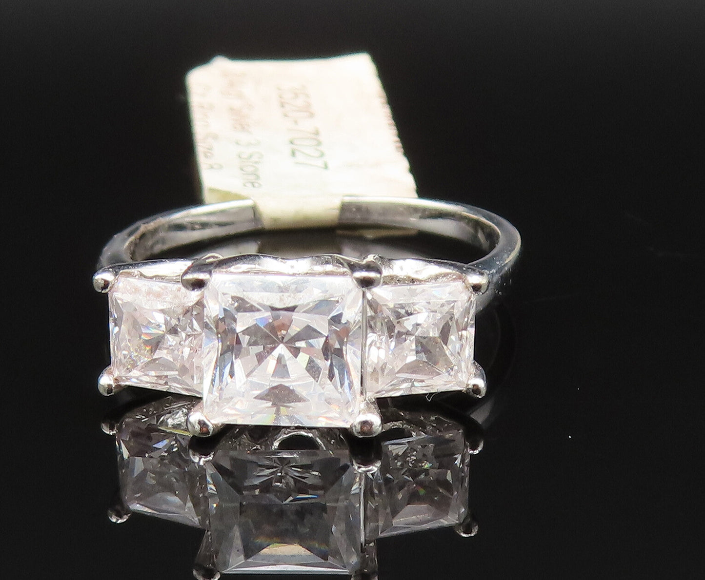 925 Sterling Silver  Vintage Princess Cut Cubic Zirconia Ring Sz 8.5  RG25451