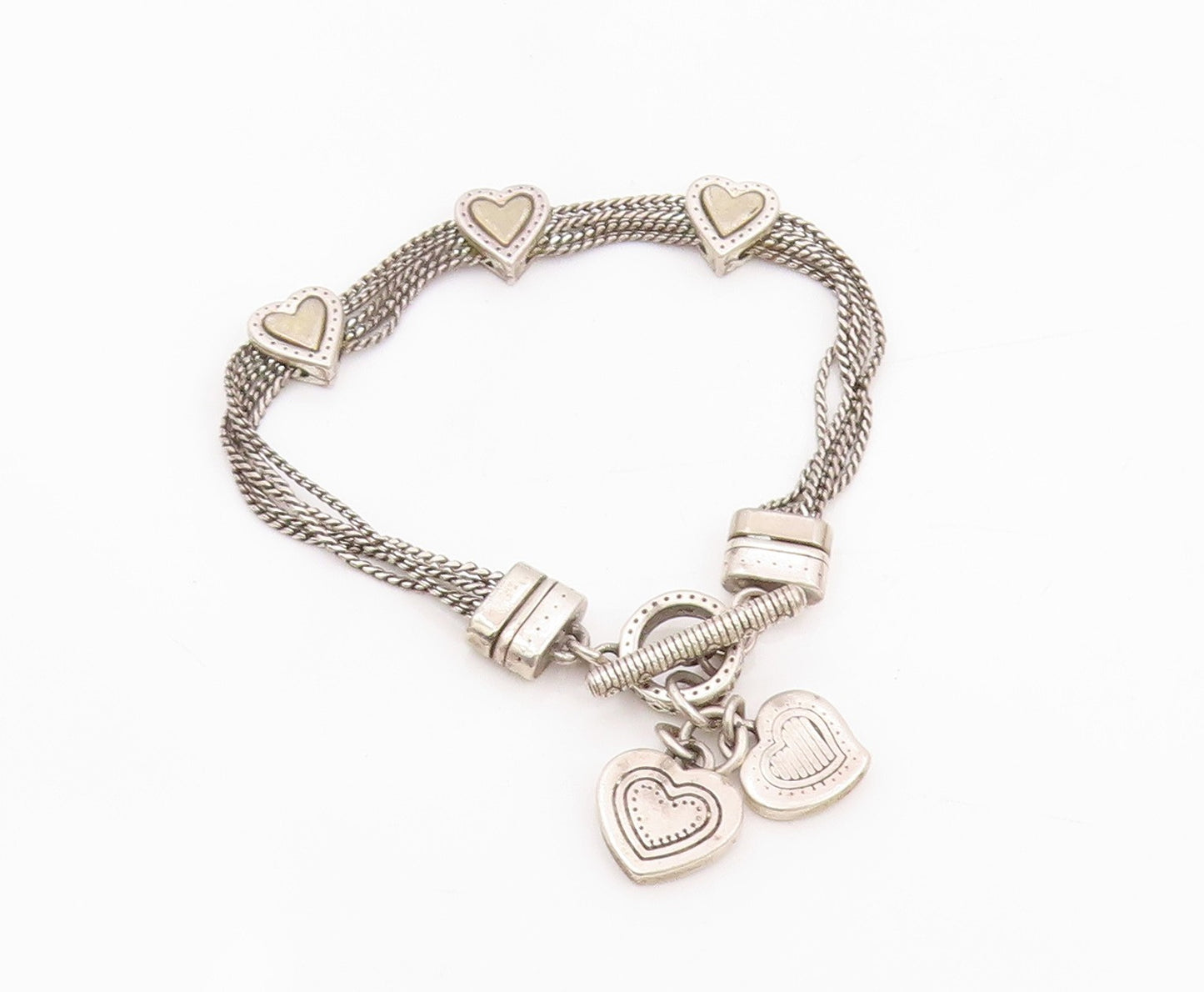925 Sterling Silver Vintage Bracelet Love Heart Multi Strand Link Chain  BT11504